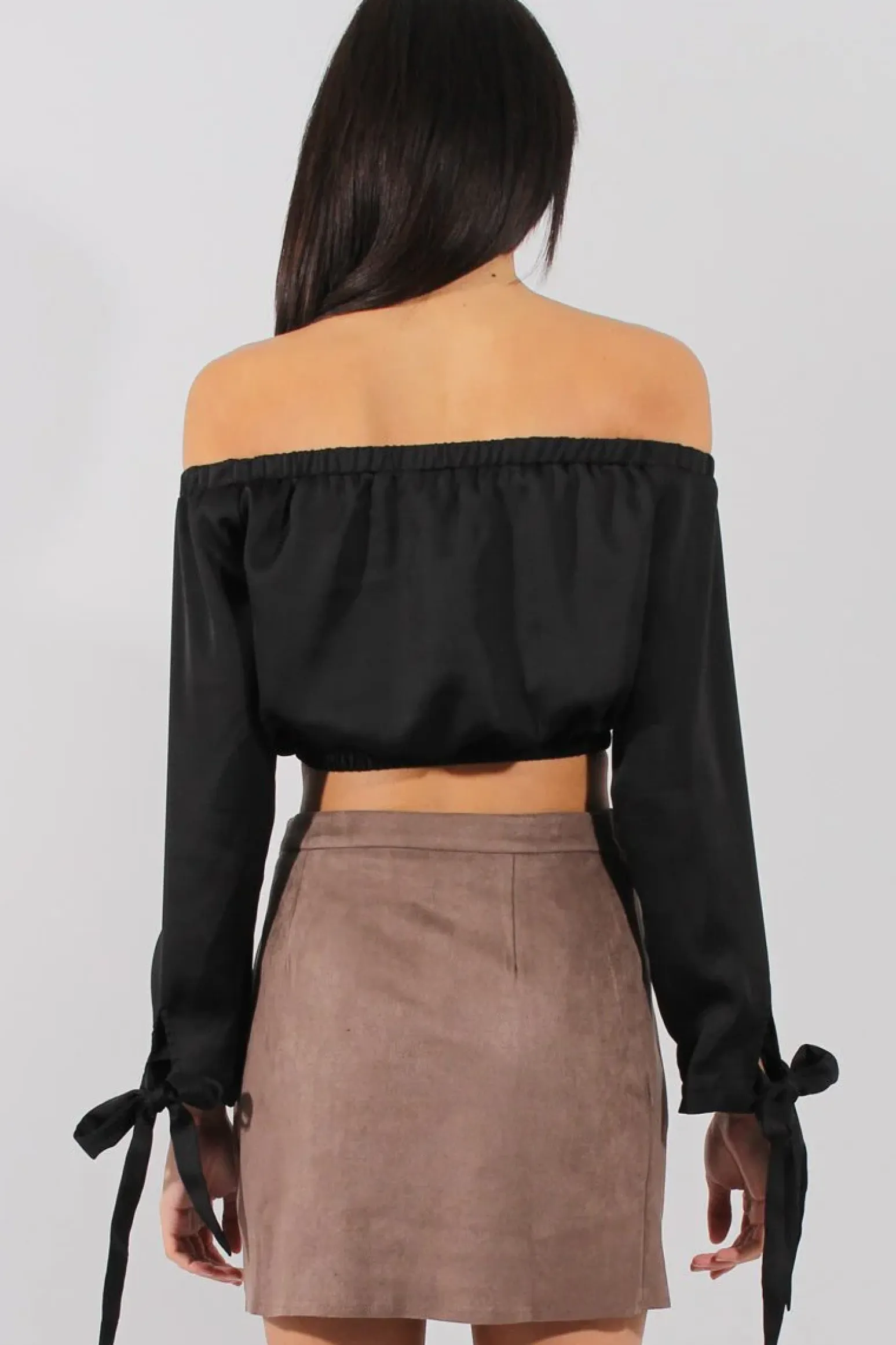 Rebellious Fashion Black Bardot Crop Top - Sasha