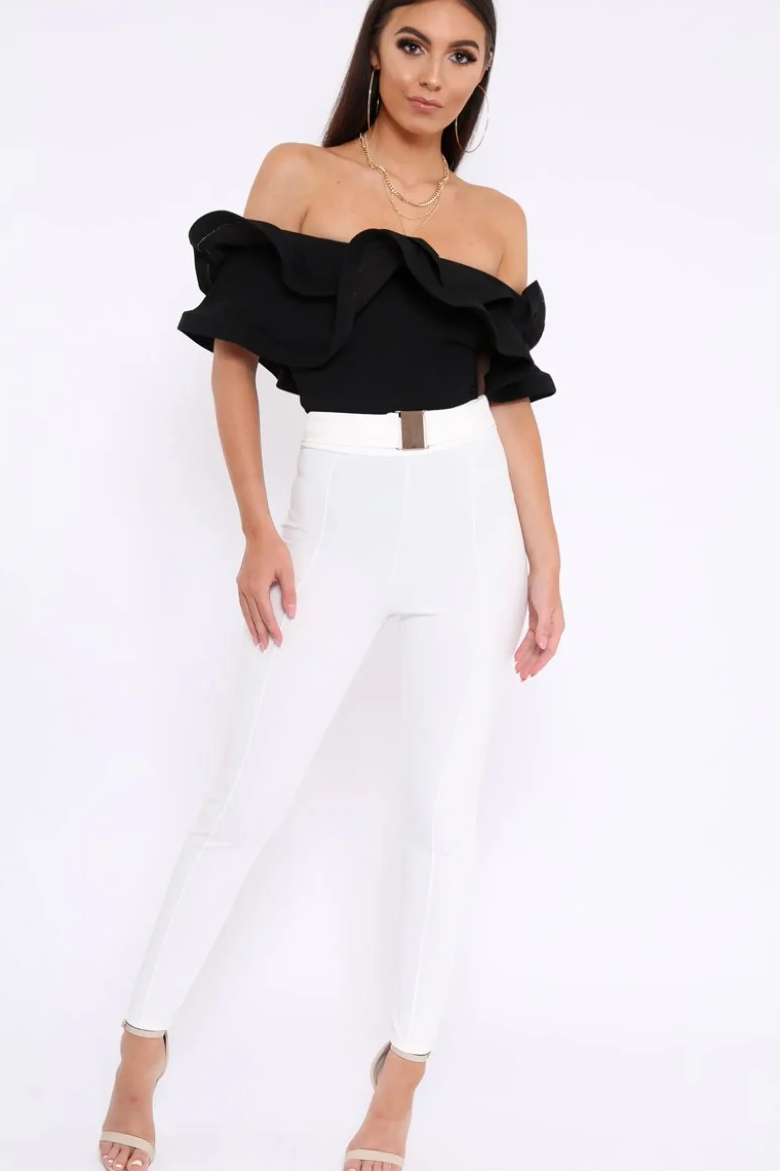 Rebellious Fashion Black Bardot Extreme Frill Bodysuit - Diandra