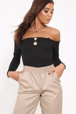 Rebellious Fashion Black bardot frill bodysuit - Kari