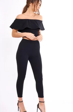 Rebellious Fashion Black Bardot Frill Co-ord - Kammie