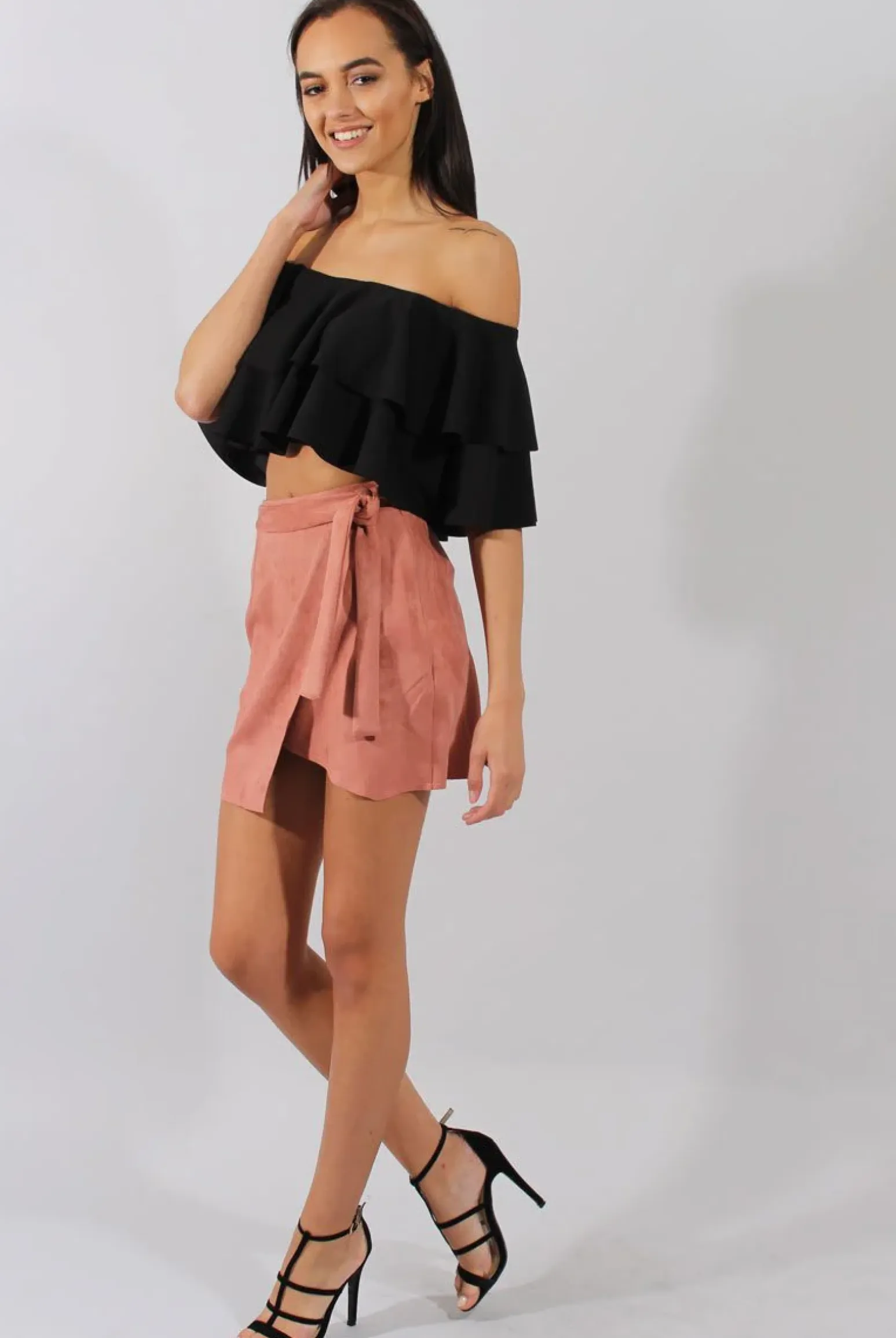 Rebellious Fashion Black Bardot Frill Crop Top - Flissy