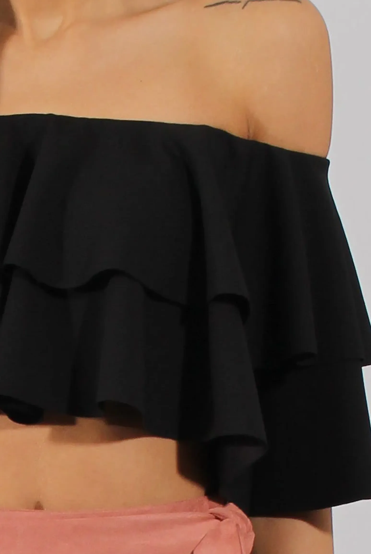 Rebellious Fashion Black Bardot Frill Crop Top - Flissy