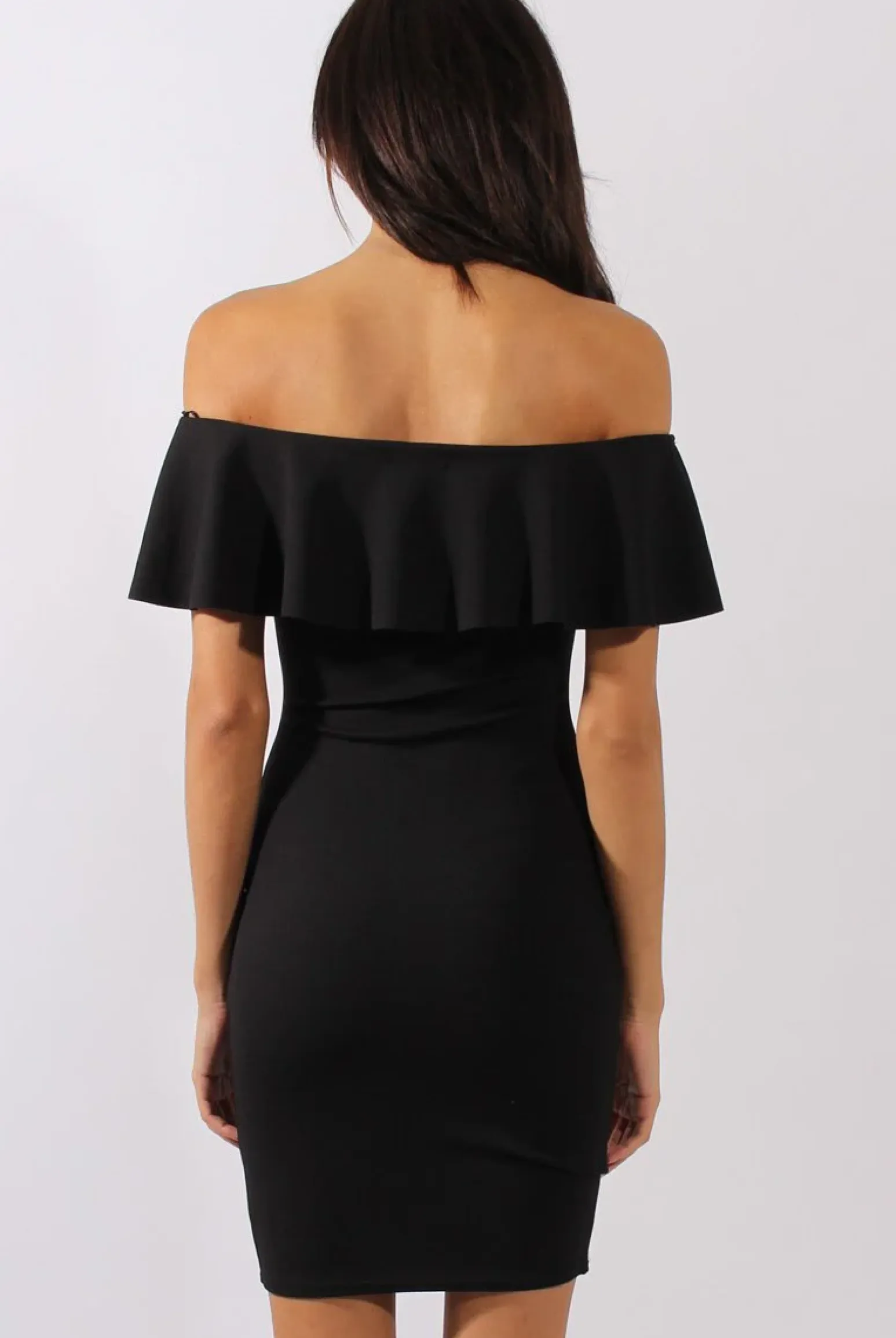 Rebellious Fashion Black Bardot Frill Embroidered Dress - Jasmine