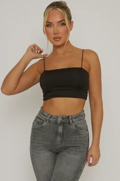 Rebellious Fashion Black Basic Strappy Crop Top - Rosaria