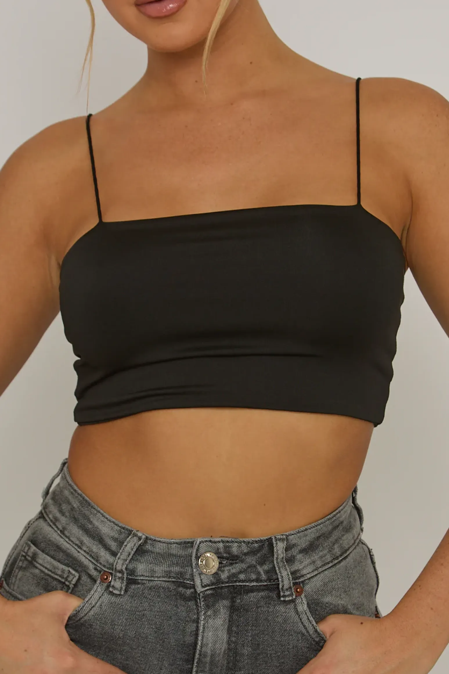 Rebellious Fashion Black Basic Strappy Crop Top - Rosaria
