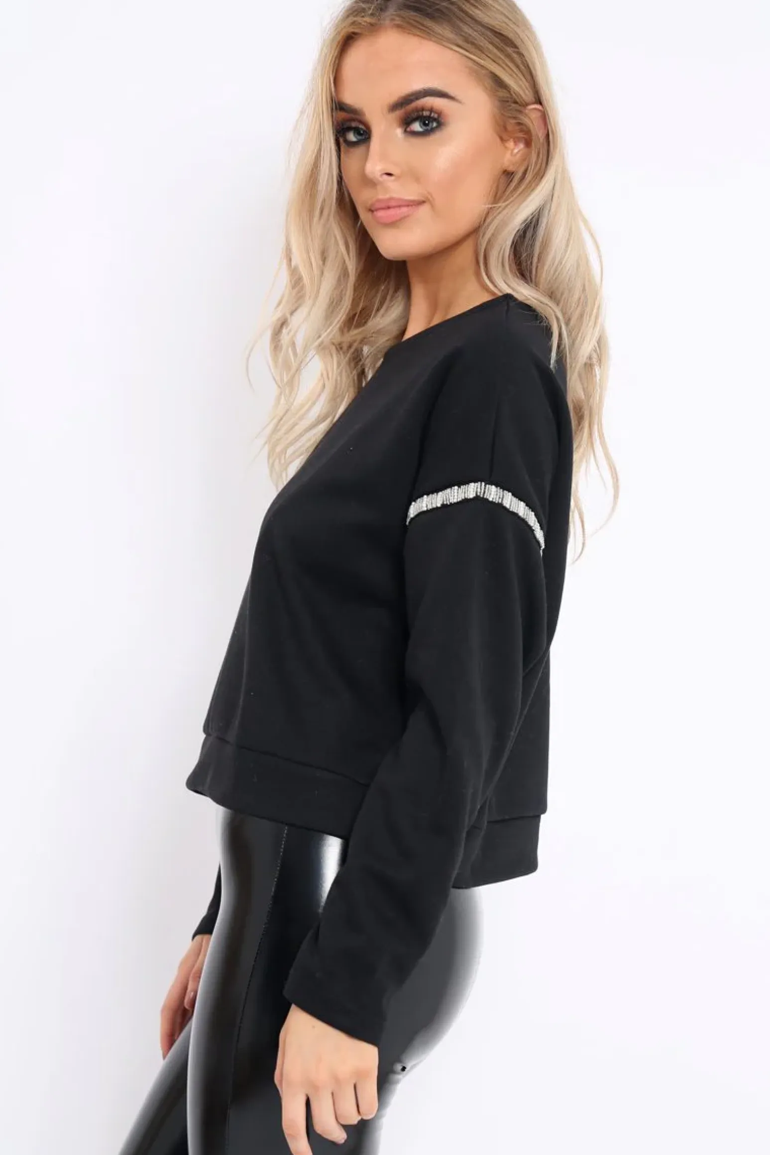 Rebellious Fashion Black Beaded Sweatshirt - Jordin