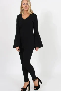 Rebellious Fashion Black Bell Sleeve Two Piece - Terry