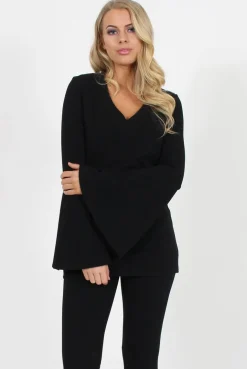Rebellious Fashion Black Bell Sleeve Two Piece - Terry