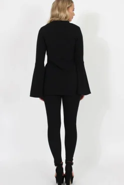 Rebellious Fashion Black Bell Sleeve Two Piece - Terry