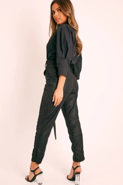 Rebellious Fashion Black Belted Croc Print Tapered Trousers - Aasia