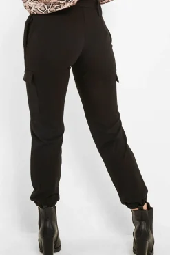 Rebellious Fashion Black Belted Pocket Detail Cargo Trousers - Adalina