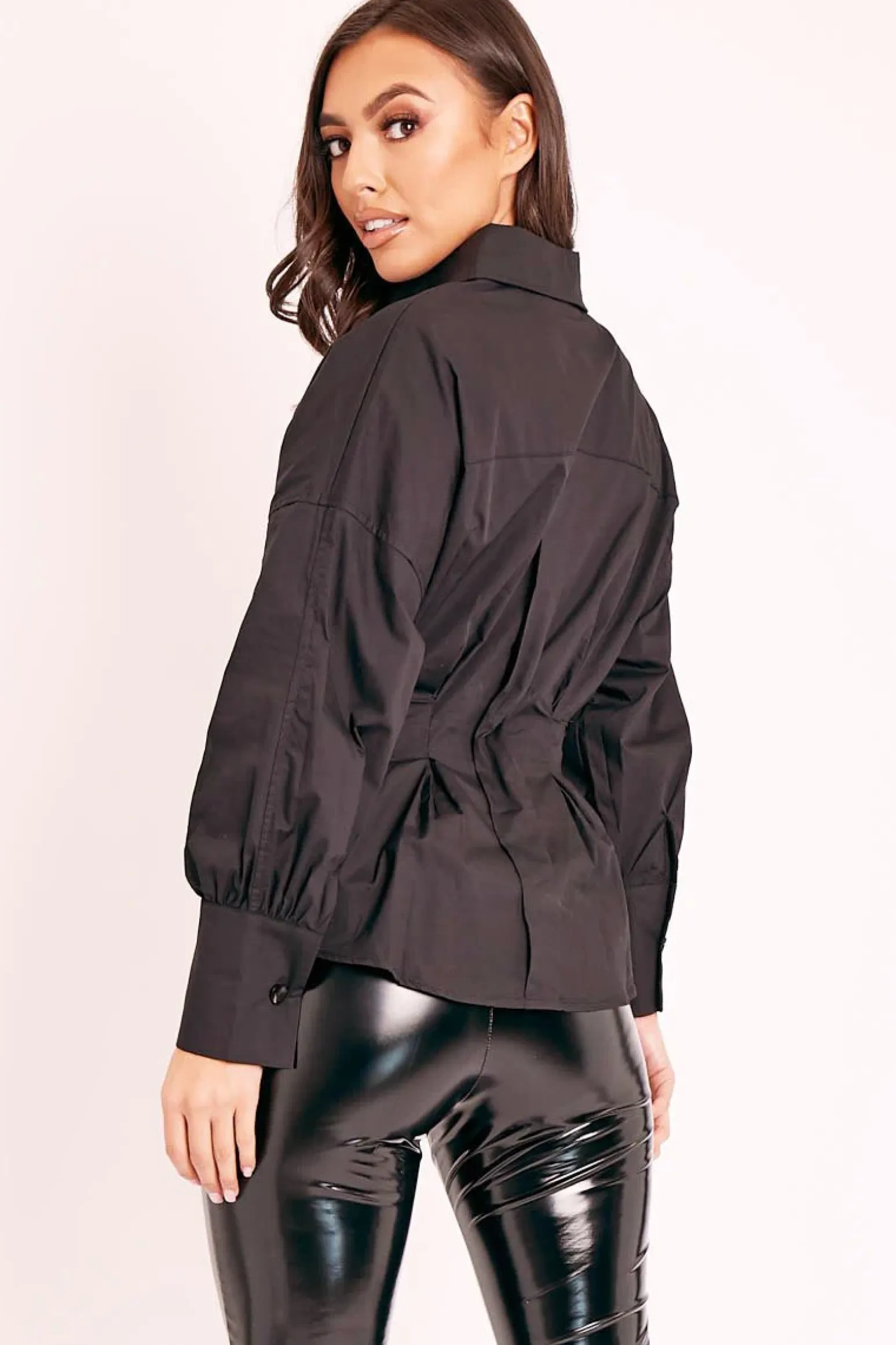 Rebellious Fashion Black Belted Tailored Shirt - Natalina