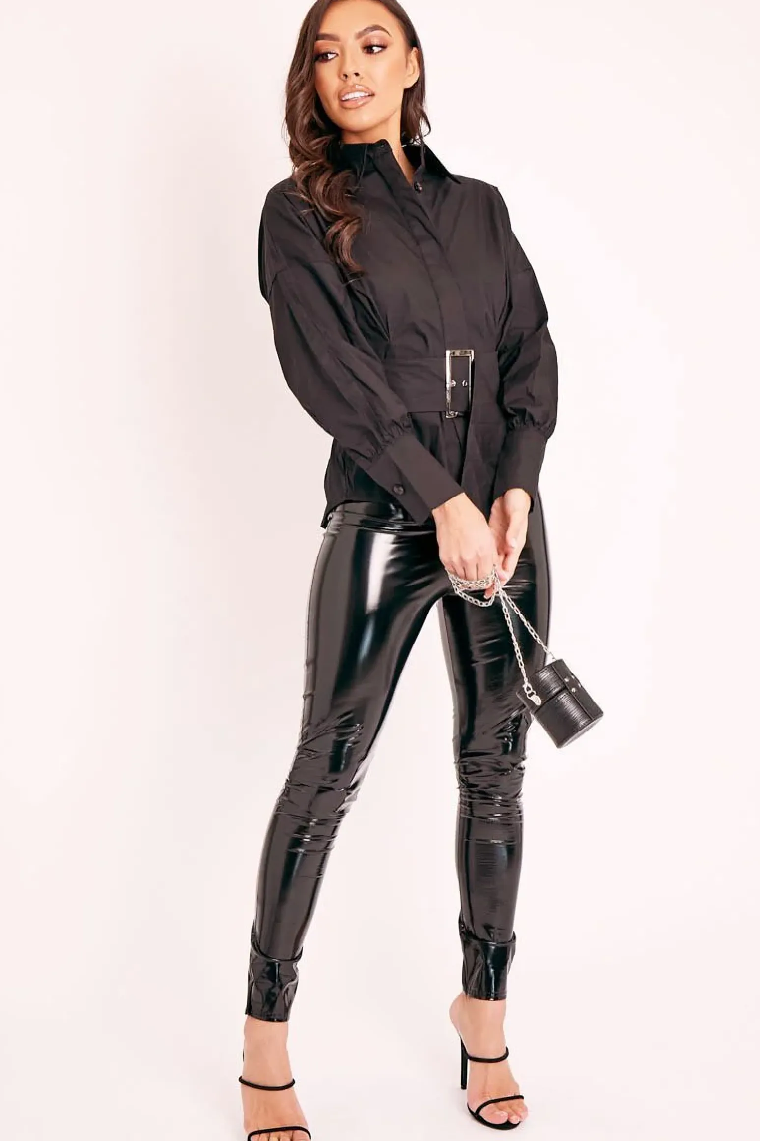 Rebellious Fashion Black Belted Tailored Shirt - Natalina