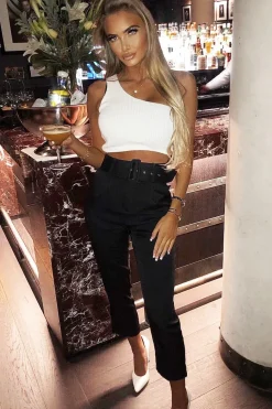 Rebellious Fashion Black Belted Tapered Peg Trousers - Jessika