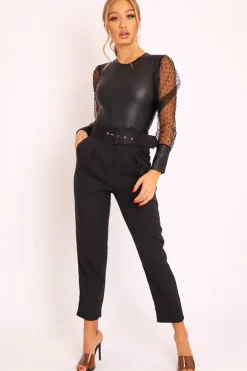 Rebellious Fashion Black Belted Tapered Peg Trousers - Jessika