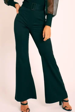 Rebellious Fashion Black Belted Wide Leg Trousers - Isadore