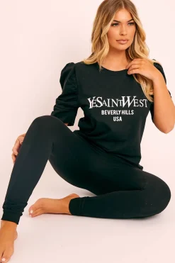 Rebellious Fashion Black Beverly Hills T-shirt and Leggings Loungewear Co-ord - Lassie