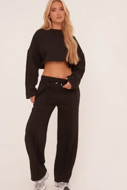 Rebellious Fashion Black Binding Detail Loungewear Co-ord Set - Ceri