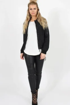 Rebellious Fashion Black Black Zip Bomber Jacket - Minah