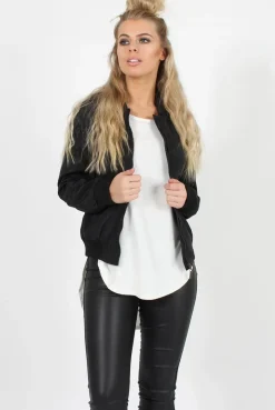 Rebellious Fashion Black Black Zip Bomber Jacket - Minah
