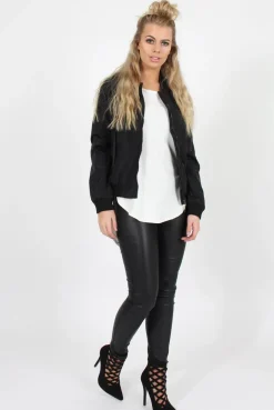 Rebellious Fashion Black Black Zip Bomber Jacket - Minah