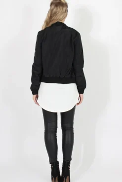 Rebellious Fashion Black Black Zip Bomber Jacket - Minah