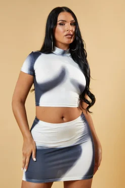 Rebellious Fashion Black Body Print Cropped Top & Mini Skirt Co-ord Set - Siti