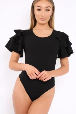 Rebellious Fashion Black Bodysuit Frill Arms - Janeva