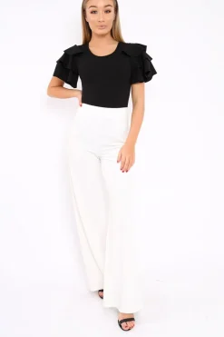 Rebellious Fashion Black Bodysuit Frill Arms - Janeva