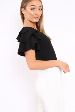 Rebellious Fashion Black Bodysuit Frill Arms - Janeva