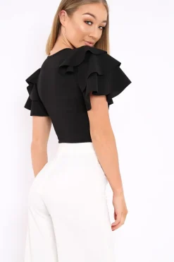 Rebellious Fashion Black Bodysuit Frill Arms - Janeva