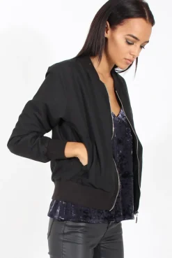 Rebellious Fashion Black Bomber Jacket - Maisie