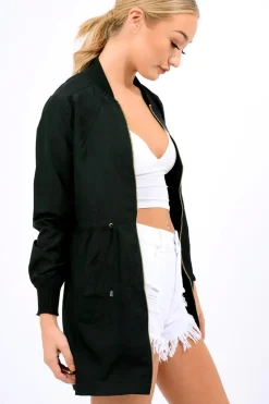 Rebellious Fashion Black Bomber Style Long Jacket - Brea