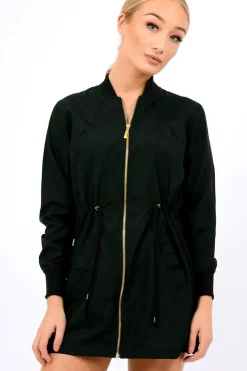 Rebellious Fashion Black Bomber Style Long Jacket - Brea
