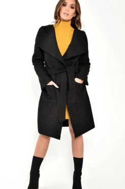 Rebellious Fashion Black Borg Belted Waterfall Jacket - Jadayah