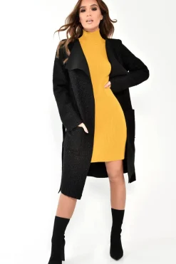 Rebellious Fashion Black Borg Belted Waterfall Jacket - Jadayah