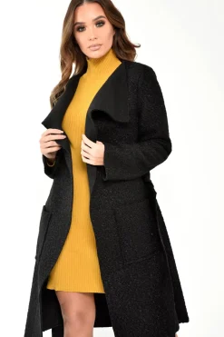 Rebellious Fashion Black Borg Belted Waterfall Jacket - Jadayah