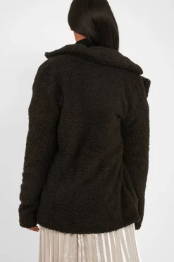 Rebellious Fashion Black Borg Button Front Coat - Dasia