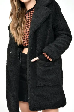 Rebellious Fashion Black Borg Longline Oversized Coat - Acadia