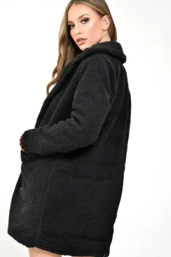 Rebellious Fashion Black Borg Longline Oversized Coat - Acadia