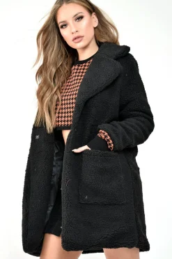 Rebellious Fashion Black Borg Longline Oversized Coat - Acadia