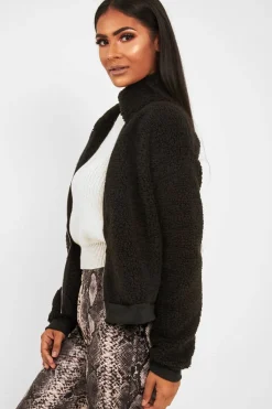 Rebellious Fashion Black Borg Zip Front Jacket - Danyelle