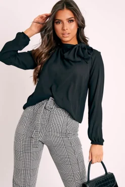 Rebellious Fashion Black Bow Neckline Lightweight Blouse - Flossie