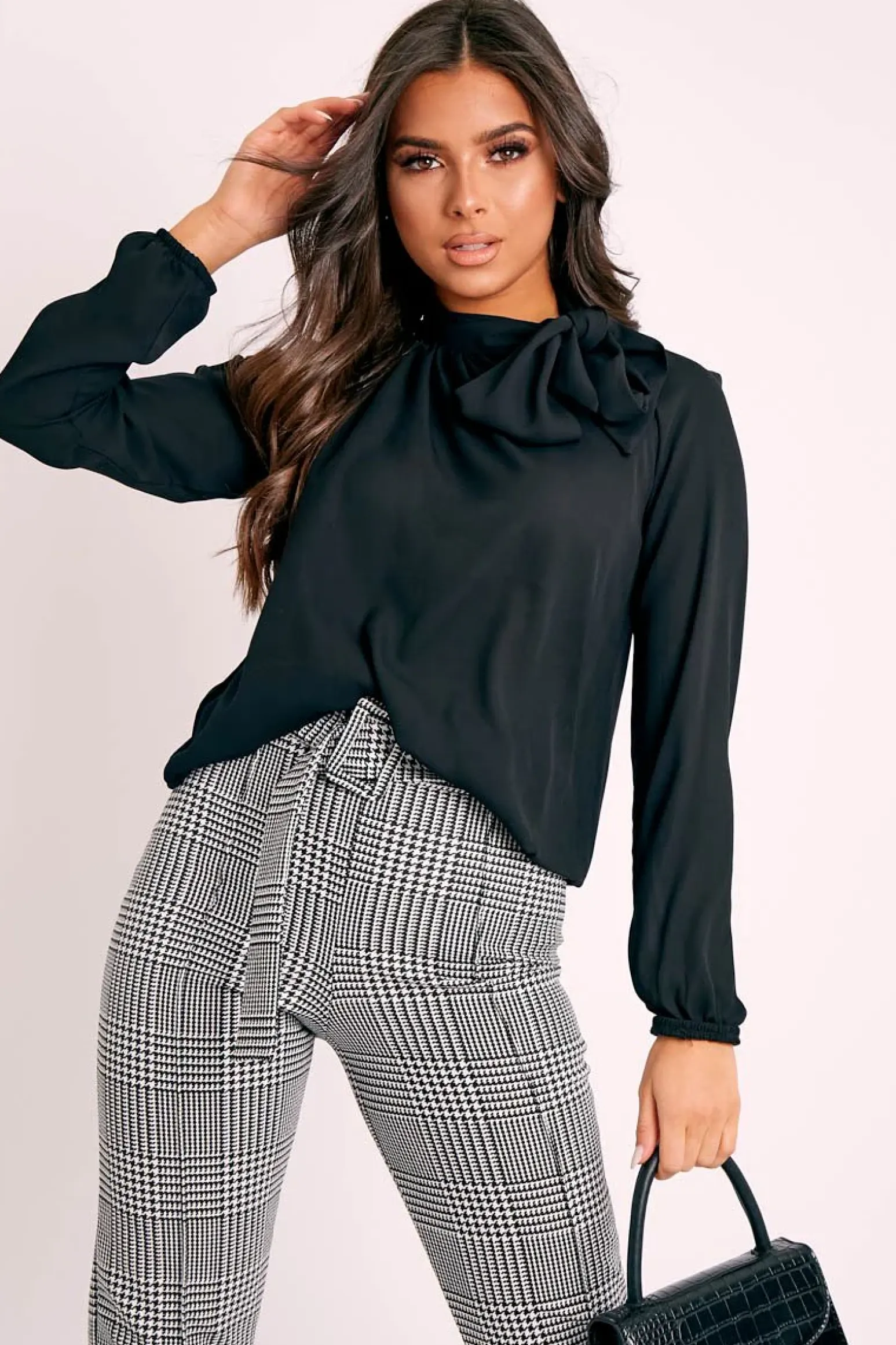 Rebellious Fashion Black Bow Neckline Lightweight Blouse - Flossie