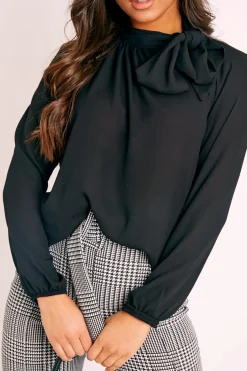 Rebellious Fashion Black Bow Neckline Lightweight Blouse - Flossie