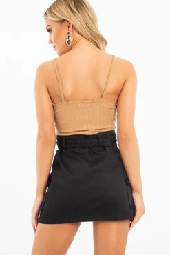 Rebellious Fashion Black Buckle Belted Utility Skirt - Fallyn