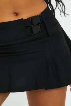 Rebellious Fashion Black Buckle Belt Micro Mini Skirt - Pheobe