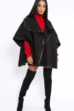 Rebellious Fashion Black Buckle Clasp Poncho - Jozie