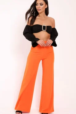 Rebellious Fashion Black Buckle Front Extreme Bardot Crop Top - Theora