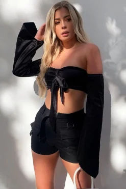 Rebellious Fashion Black Buckle Front Woven Utility Shorts - Minh